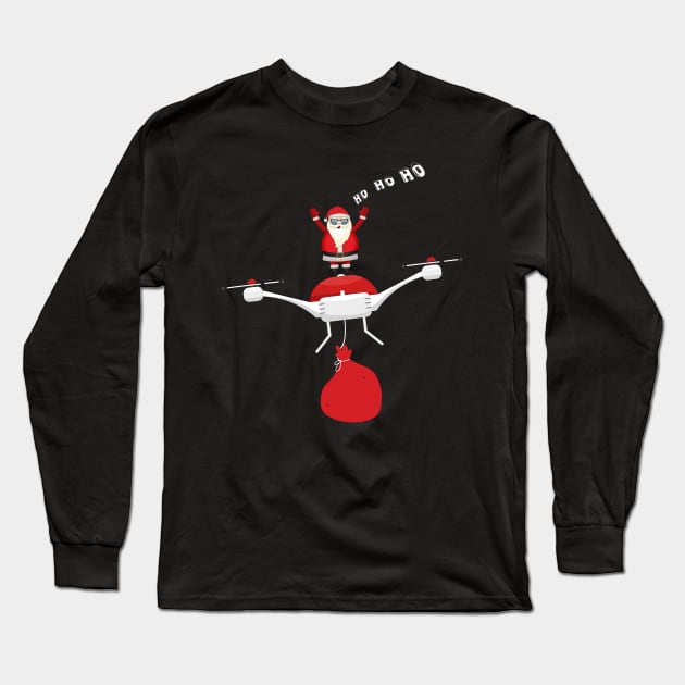 Flying Santa Claus On Drone - Christmas Quadcopter Enthusiast Gift Long Sleeve T-Shirt by CMDesign